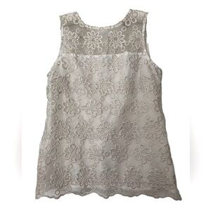 Banana Republic White Embroidered Soft Shell Nude Sheer Illusion Ivory Floral